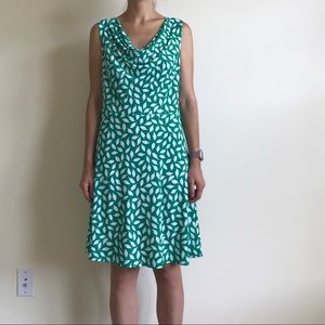LOFT Green and White Leaf Print Dress